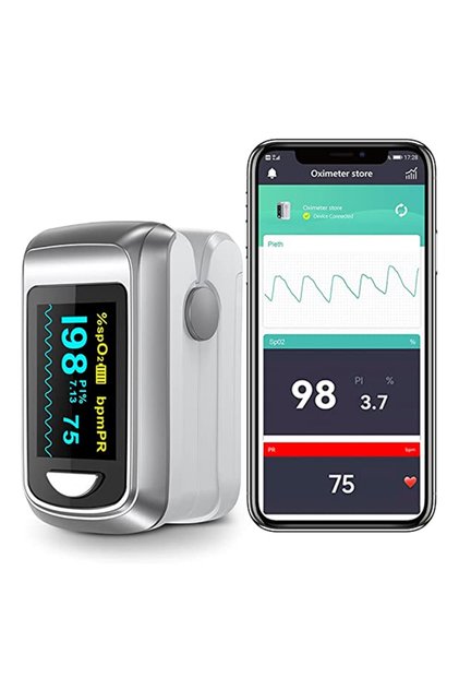 جهاز قياس نبضات القلب من الإصبع بتقنية OLED باللون الرمادي وتقنية بلوتوث من HealthTree، وتشبع الأكسجين في الدم SpO2 PI Oximetro De Ded