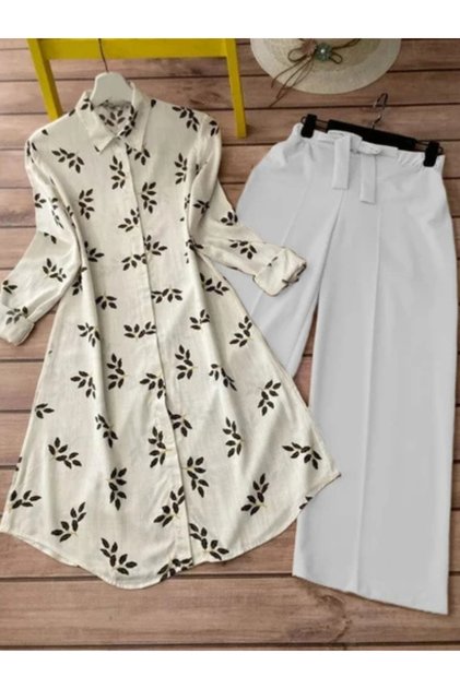 White Rayon Kurti with Lycra Palazzo Set - PMM13741 | White