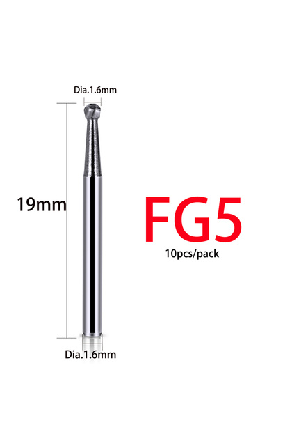 FG5 10pcs/box Dental Tungsten Carbide Bur Drill FG 1/2/3/4/5 Round 1.6mm for High Speed Handpiece De