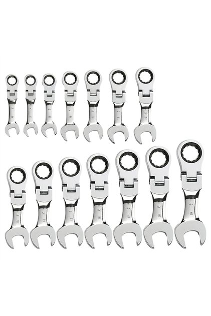 17mm Mini Short Handle Ratchet Wrench with Movable Head, Quick Dual-purpose Open End Wrench, Hardwar