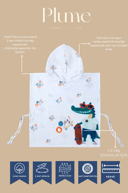 Plumehome Baby Printed Double Layer 100% Cotton Muslin Poncho 45X45