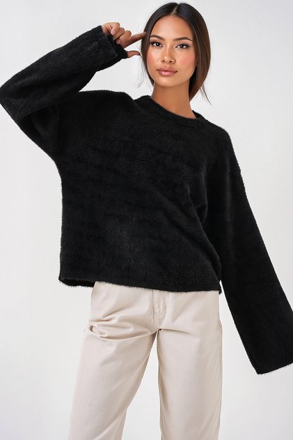 Women's Soft Textured Knitwear Sweater Black 1245