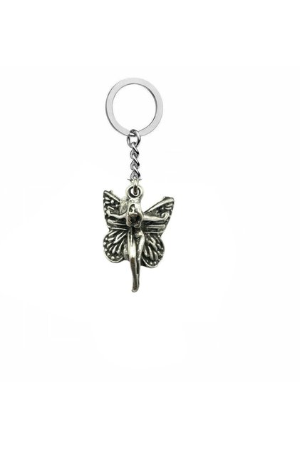 Unisex Metal Keychain with Butterfly Wings and Fairy Girl Figure – Icon of Fantastic & Elegant Spirit