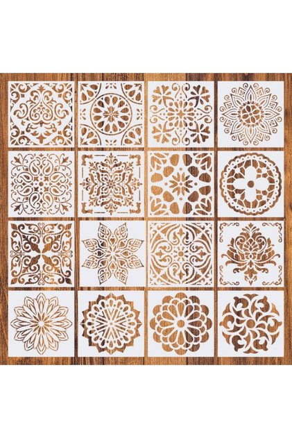 A 16Pcs/Set Mandala Stencils,15cm Dot Painting Stencils for DIY Home Decoration Drawing Scrapbook Em