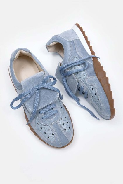 Minova Mavi Süet Hakiki Deri Kadın Sneaker