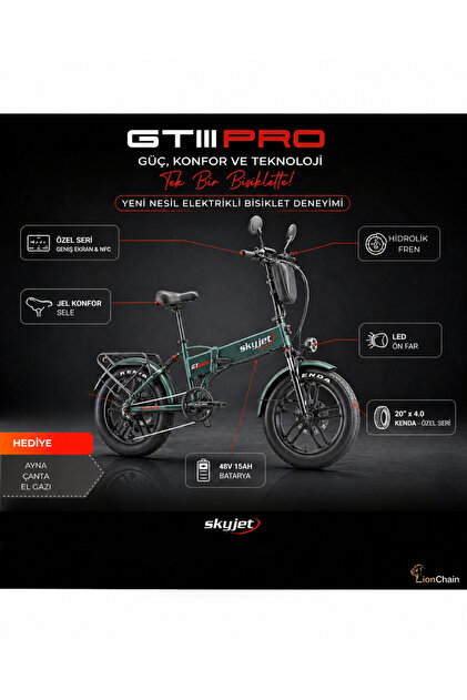 Skyjet GTIII PRO 1000W ELEKTRİKLİ BİSİKLET AYNA ÇANTA VE EL GAZI