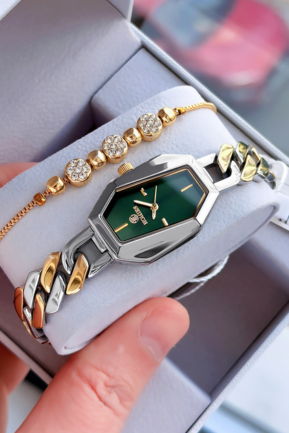 Premium Rectangular Women's Wristwatch Steel Band Japanese Mechanism Gift with Special Box Hmby2061C1