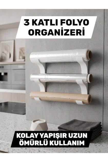 STREÇ FOLYO RULO ORGANİZERİ 3 KATLI BEYAZ DÜZENLEYİCİ YAPIŞKANLI