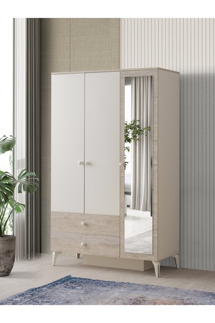 Petra 3 Kapaklı Aynalı Elbise Dolabı Gardrop 120x55x200