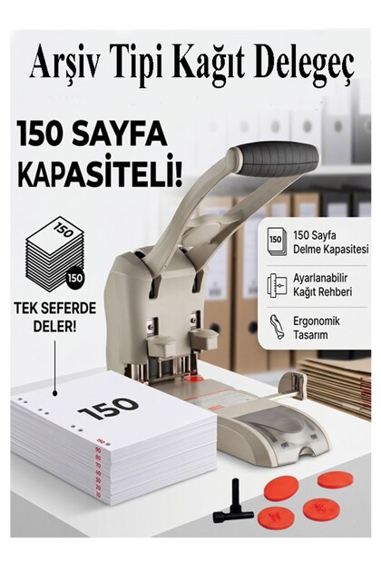 Büyük Delgeç 1 Adet Temat 2160N Arşiv Tipi Büyük Delegeç Kağıt 150 Sayfa Kapasiteli 2 Pin 10 Disk Ek