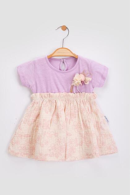 Baby Girl Cotton Printed Muslin Summer Dress with Removable Floral Accessories