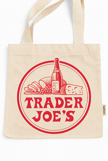 Tee&more. Trader Joe's Baskılı Cırtlı ve İç Cepli Kanvas Bez Çanta
