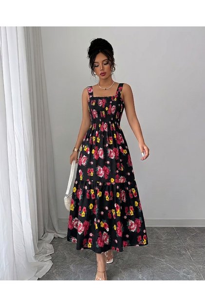 Women's Strappy Viscose Fabric Dress Length 125 cm