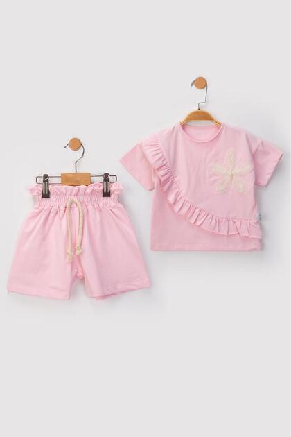 Summer Ruffled Pearl Tulle Flower Shorts Set for Girls