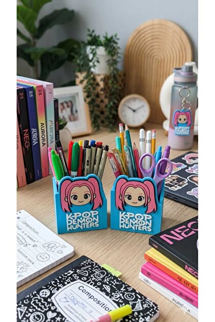 K-Pop Demon Hunters Pen Holder with Mira Figure | Desktop Organizer | Anime Character Pencil Case | Decorative Pen Holder