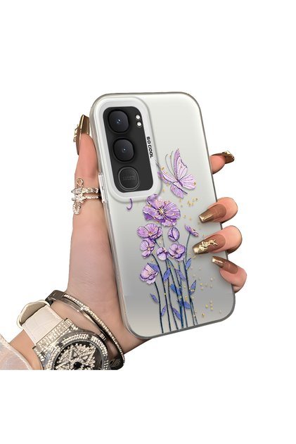 Vivo Y31 5g Compatible Silicone Edge Hard Back Anti-Fall Phone Case with Flower Pattern