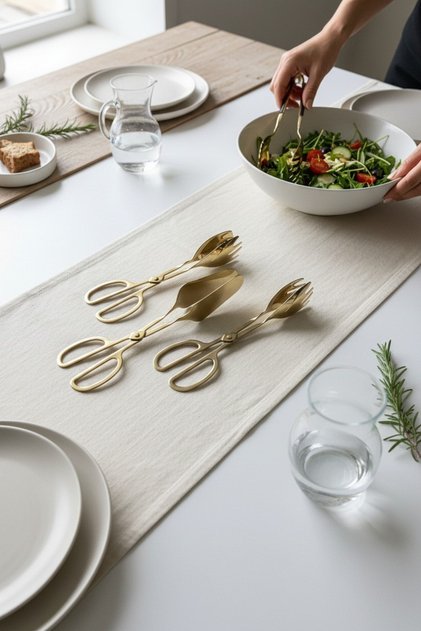 Aurea 3-Piece Premium Gold Plated Cake, Salad and Pasta Tongs Set
