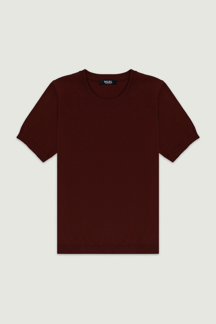 Mürdüm Rib Detaylı Kadın T-Shirt