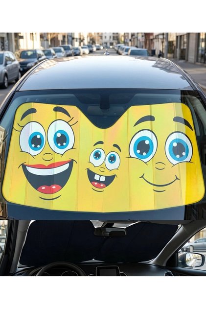 Metallized Sunshade for Car (Smile) Automobile Front Windshield Protection (Not Made of Cardboard)