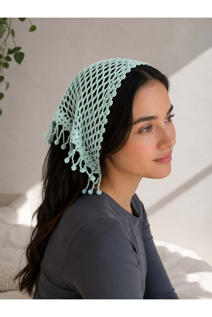 Women's Handmade Knitted Bandana Bohemian Retro Hair Scarf Turquoise