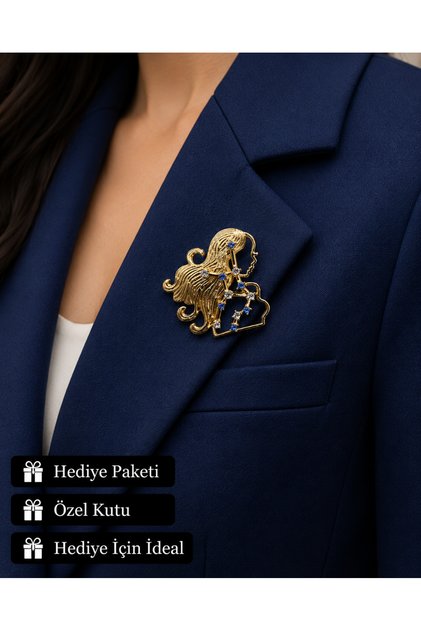 Hediye Başak Burcu Kadın Broşu Gold Renk Zirkon Taşlı Astroloji Rozeti