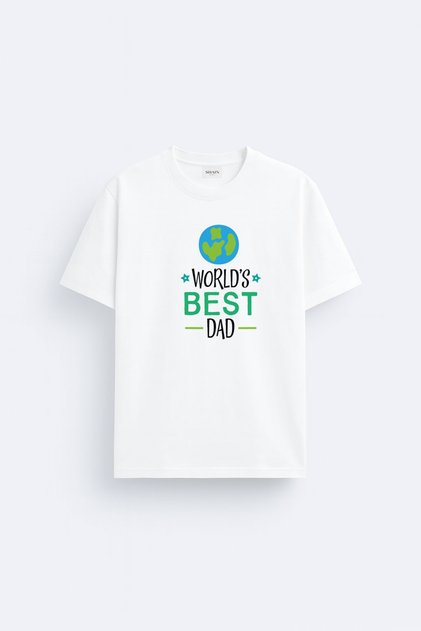 World Best Dad Father's Day Printed Cotton Fabric White T-Shirt T-Shirt