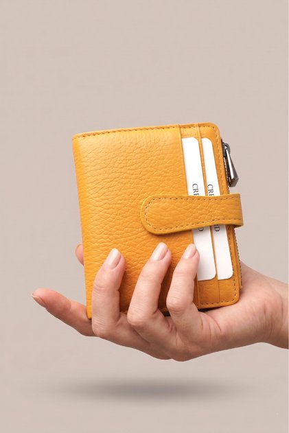 Hakiki Deri Fermuarlı Bozuk Para Bölmeli Çıtçıtlı Küçük Boy Kadın Cüzdan Kartlık (9x11 cm)