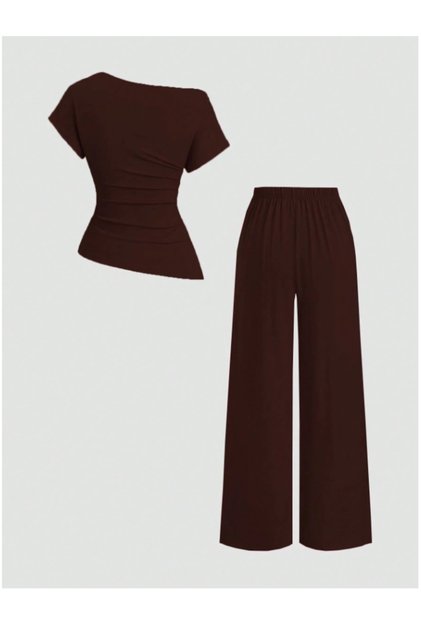Off-Shoulder Russian Trends Tshirt -Pants Women's Bottom Top Set - Do202685007