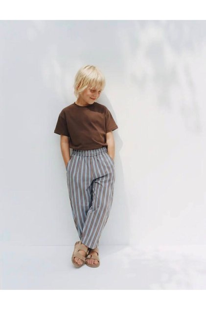 Unisex Kids Brown T-Shirt - Striped Cotton Pants Set of 2