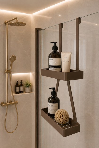 Shower Cabin Hanging Organizer Shelf – 2-Tier Bathroom Shampoo Holder Organizer, Can Be Installed Without Drilling | Modern and Stylish Design