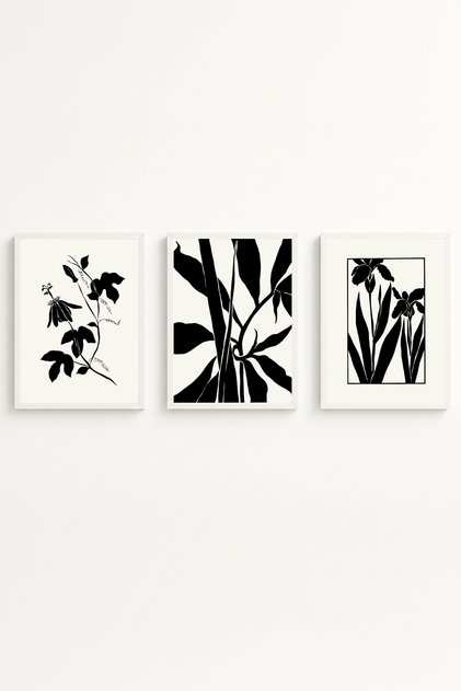 White Wooden Framed 3 Piece Set Painting Huhu482 - Triple Painting Set White Frame