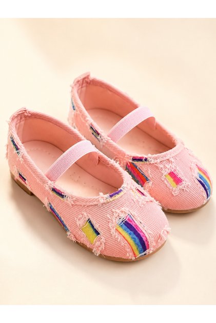 Jean Stripe Detailed Powder Ballerinas for Girls