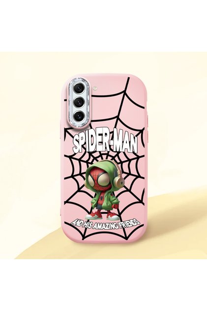 Samsung Galaxy S21 Fe Compatible Case with Camera Protection Pink Silicone Couple Phone Case with Spiderman Pattern