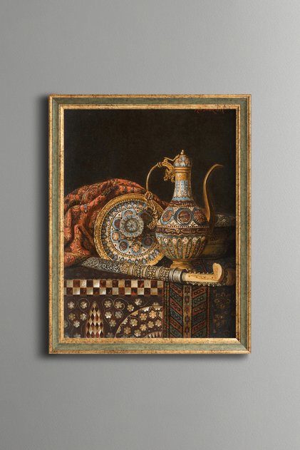 Ottoman Motif Antique Jug and Engraved Decorative Object - Vintage Patterned Frame - Fine Model