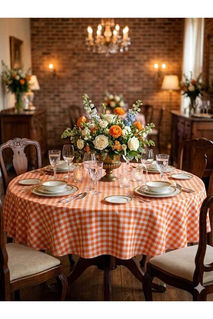 Round Gingham Tablecloth