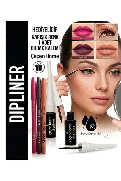 (1 Piece) Waterproof Black Dipliner + 1 Piece Mixed Color Lip Liner Is a Gift, Waterproof Dipliner, Black Eyeliner