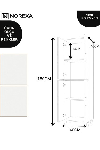 NOREXA Çok Amaçlı Dolap 4 Kapaklı Mutfak Dolabı & Çok Raflı Erzak
