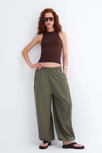 Addax Elastic Waist Linen Trousers Pn18273- Trendyol