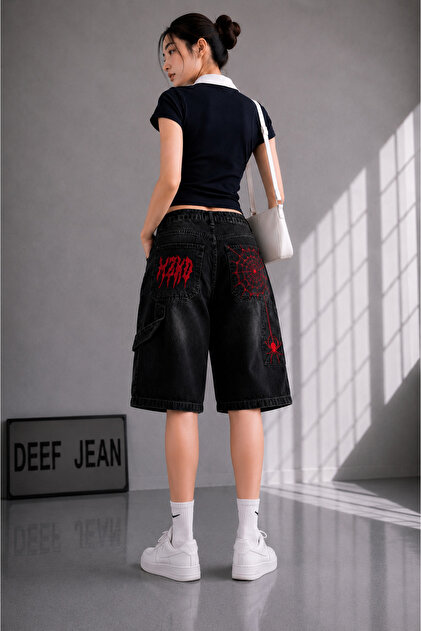 Y2K Embroidered Baggy Jean Shorts Bermuda/Shorts
