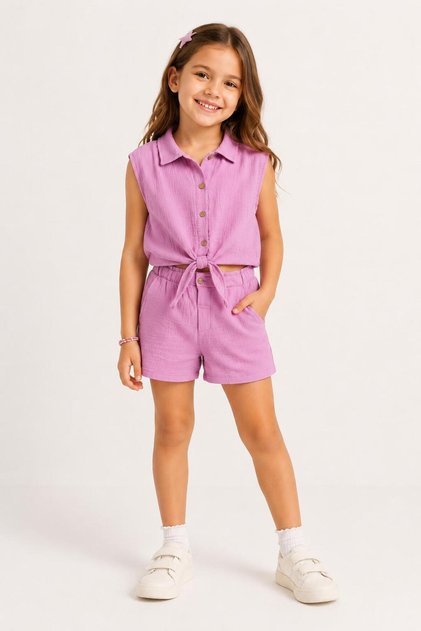 Girl's Muslin Shirt Shorts Suit