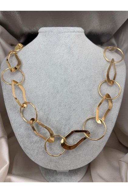 Gold Color Geometric Ring Chain Necklace Big Form Statement Women's Necklace
