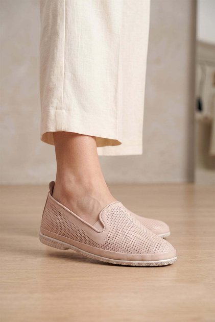 D26Ya-7145 Women's Genuine Leather Casual Shoes Cream