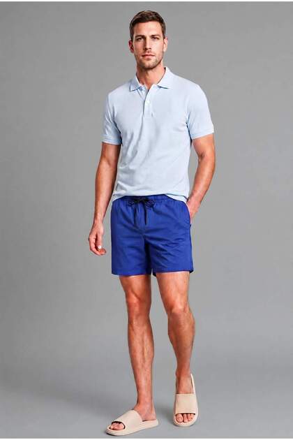 Elastic Lace-Up Waist Blue Swim Shorts I3379Ax26Hs