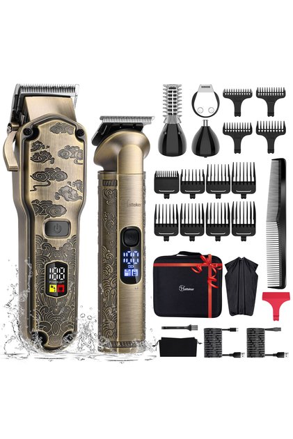 Professional Hair Clippers for Men Beard Trimmer Clippers Set Waterproof T-Blade Cordless Grooming Kit Nose Body Hair Trimmer Barber Clippers Storage Bag Hair Cutting Kit