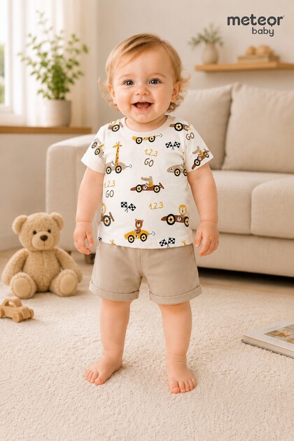 Baby Boy Set Car Patterned Shorts Set Cotton 2-Piece Summer Baby Set