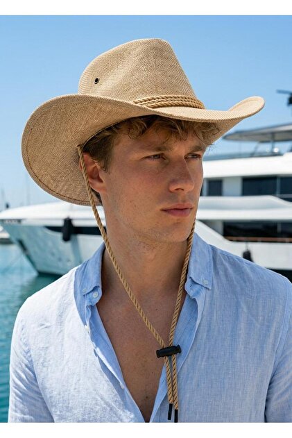 Men's Straw Cowboy Hat with Twisted Cord Ribbon