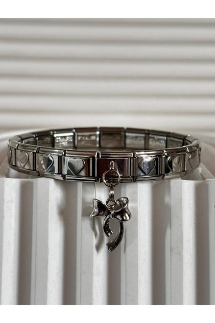 Italian Bracelet with Ribbon Charm and Heart
