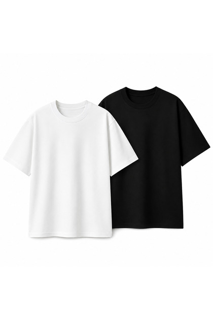 Unisex Oversize Basic 100% Cotton T-Shirt 2-Pack | Unprinted Solid Color Daily Comfortable Fit