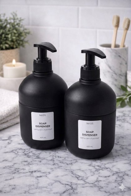 2 Black Glass Liquid Soap Dispensers