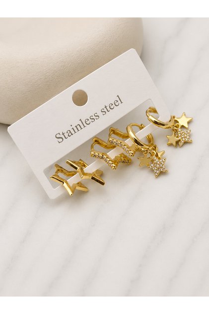 26Clk140 - Gold Zircon Stone Star Earring Set